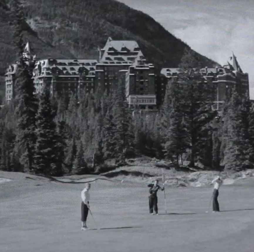 Historical Image of Golfers Putting at Fairmont Banff Springs, 1888, Member of Historic Hotels Worldwide, in Banff, Canada.