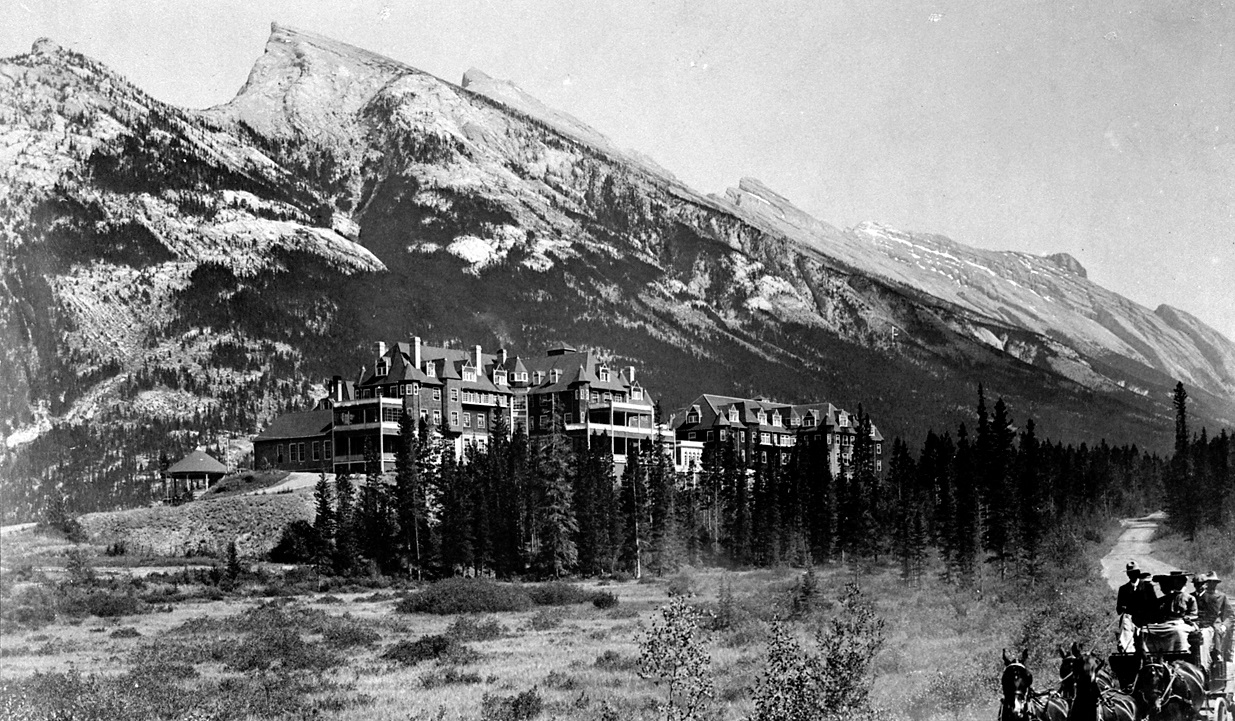 Historical Image of Exterior Circa 1905, Fairmont Banff Springs, 1902, Member of Historic Hotels Worldwide, in Banff, Canada.