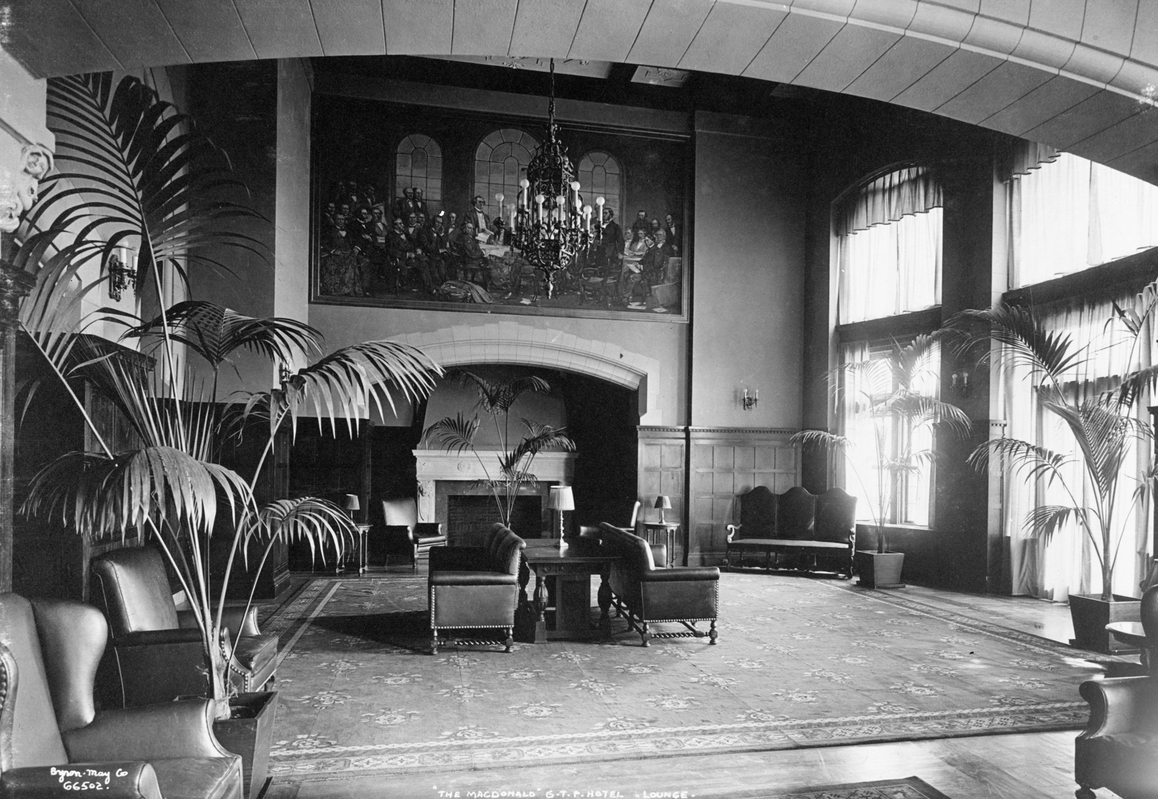 Historical Image of Interior Lobby, Fairmont Hotel Macdonald, Edmonton, Canada.
