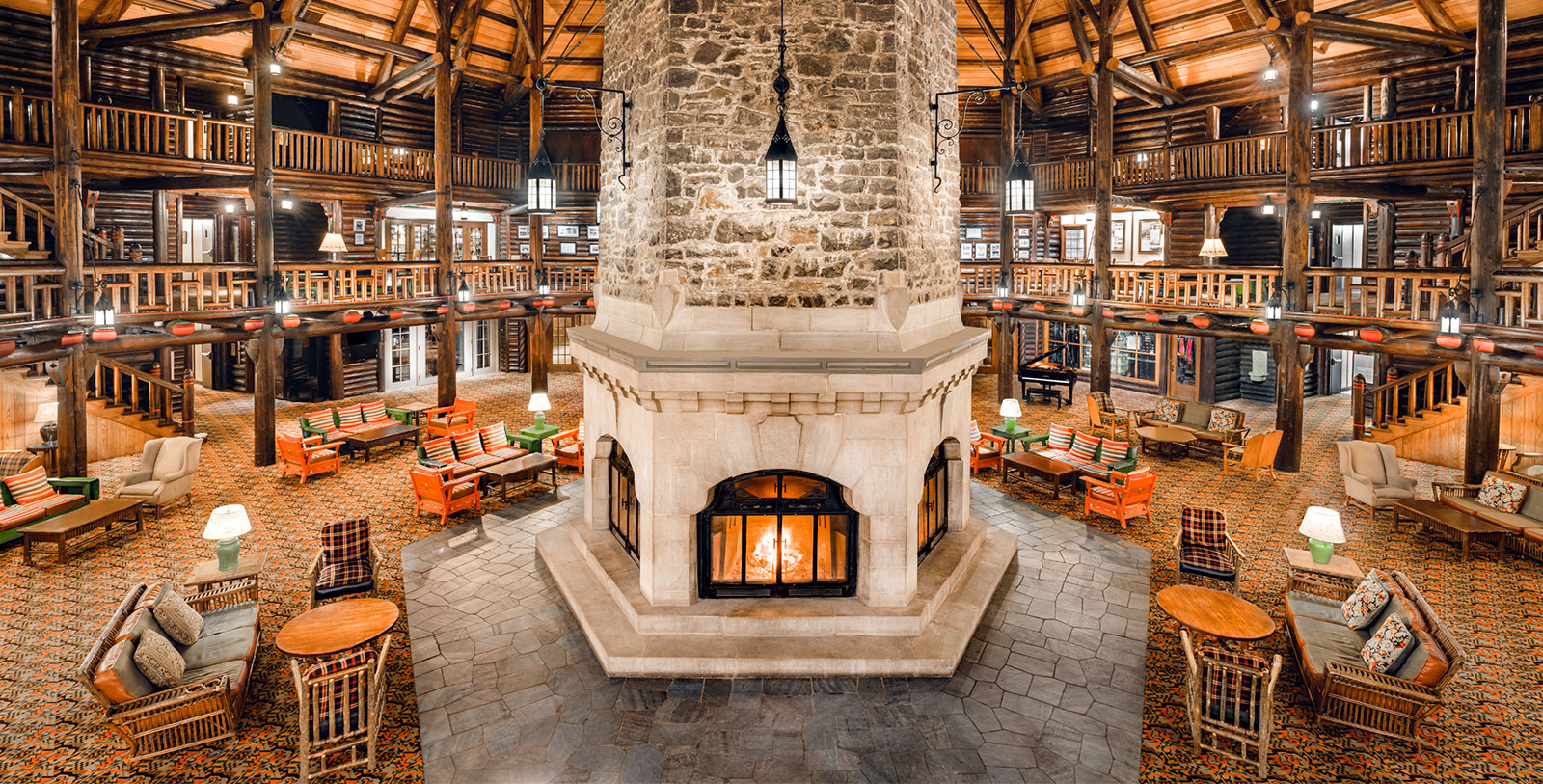 Image of Hotel Lobby, Fairmont Le Château Montebello, 1930, Member of Historic Hotels Worldwide, in Montebello, Quebec, Special Offers, Discounted Rates, Families, Romantic Escape, Honeymoons, Anniversaries, Reunions