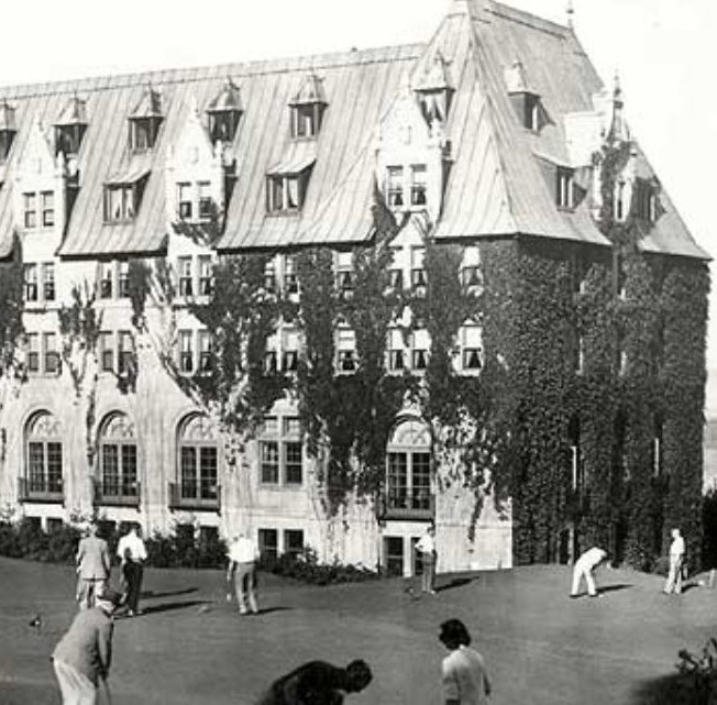 Historical Image of Golf Being Played at Fairmont Le Manoir Richelieu, 1899, Member of Historic Hotels Worldwide, in Charlevoix, Canada.