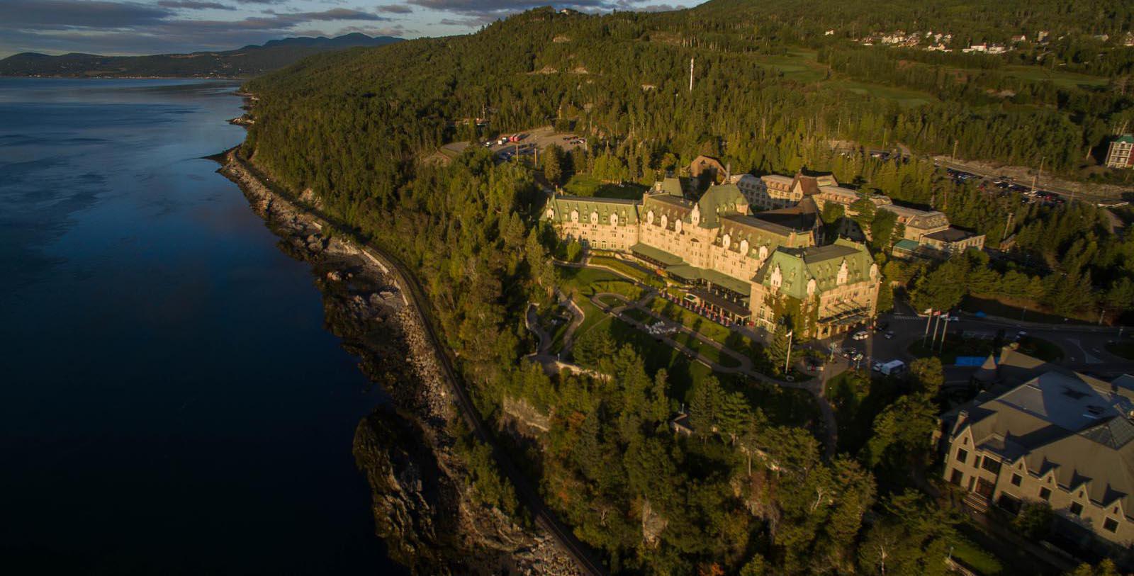 Image of Aerial Exterior View of Hotel Fairmont Le Manoir Richelieu, 1899, Member of Historic Hotels Worldwide, in Charlevoix, Quebec, Overview