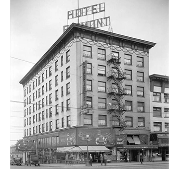 Historical Image of Exterior Street View, Hotel Belmont Vancouver MGallery, 1911, Member of Historic Hotels Worldwide, in Vancouver, Canada.