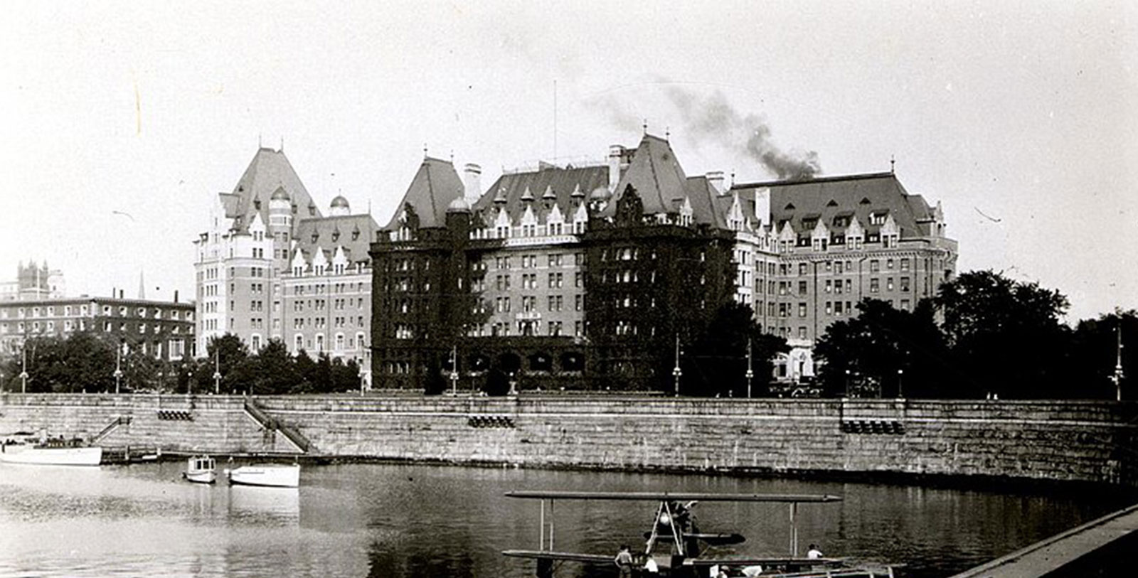 Historic Image of Exterior in 1930, Fairmont Empress, 1908, Member of Historic Hotels Worldwide, in Victoria, British Columbia, Canada, History