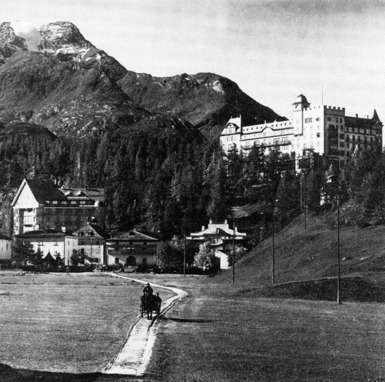 Historical Image of Exterior with Grounds, Hotel Waldhaus Sils, 1908, Member of Historic Hotels Worldwide, in Sils Maria, Switzerland.