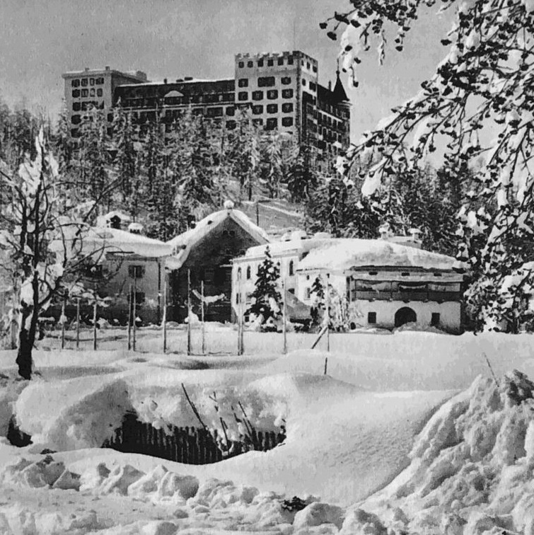 Historical Image of Exterior During Winter, Hotel Waldhaus Sils, 1908, Member of Historic Hotels Worldwide, in Sils Maria, Switzerland
