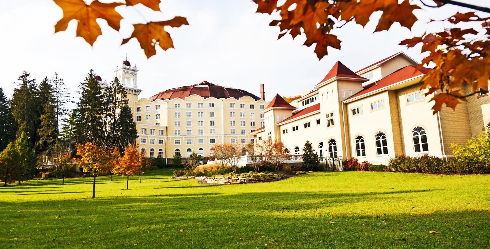 Daytime exterior of West Baden Springs Hotel in Indiana.