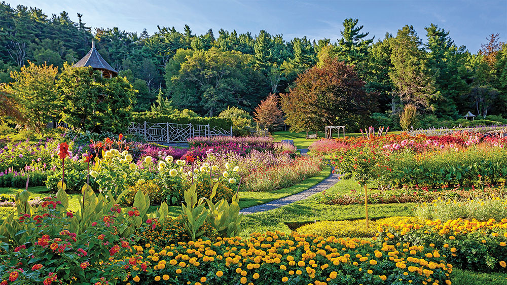 Lush gardens at the Mohonk Mountain House in New Platz, New York.