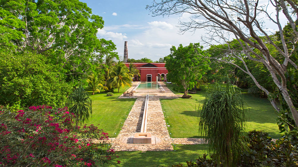 Daytime exterior of Hacienda Temozon, A Luxury Collection Hotel in Yucatan, Mexico.