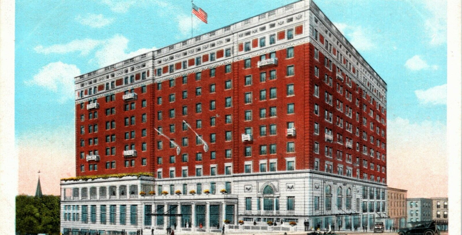 Image of hotel exterior of the George Washington Hotel, 1923, in Washington, Pennsylvania, a member of Historic Hotels of America since 2023.